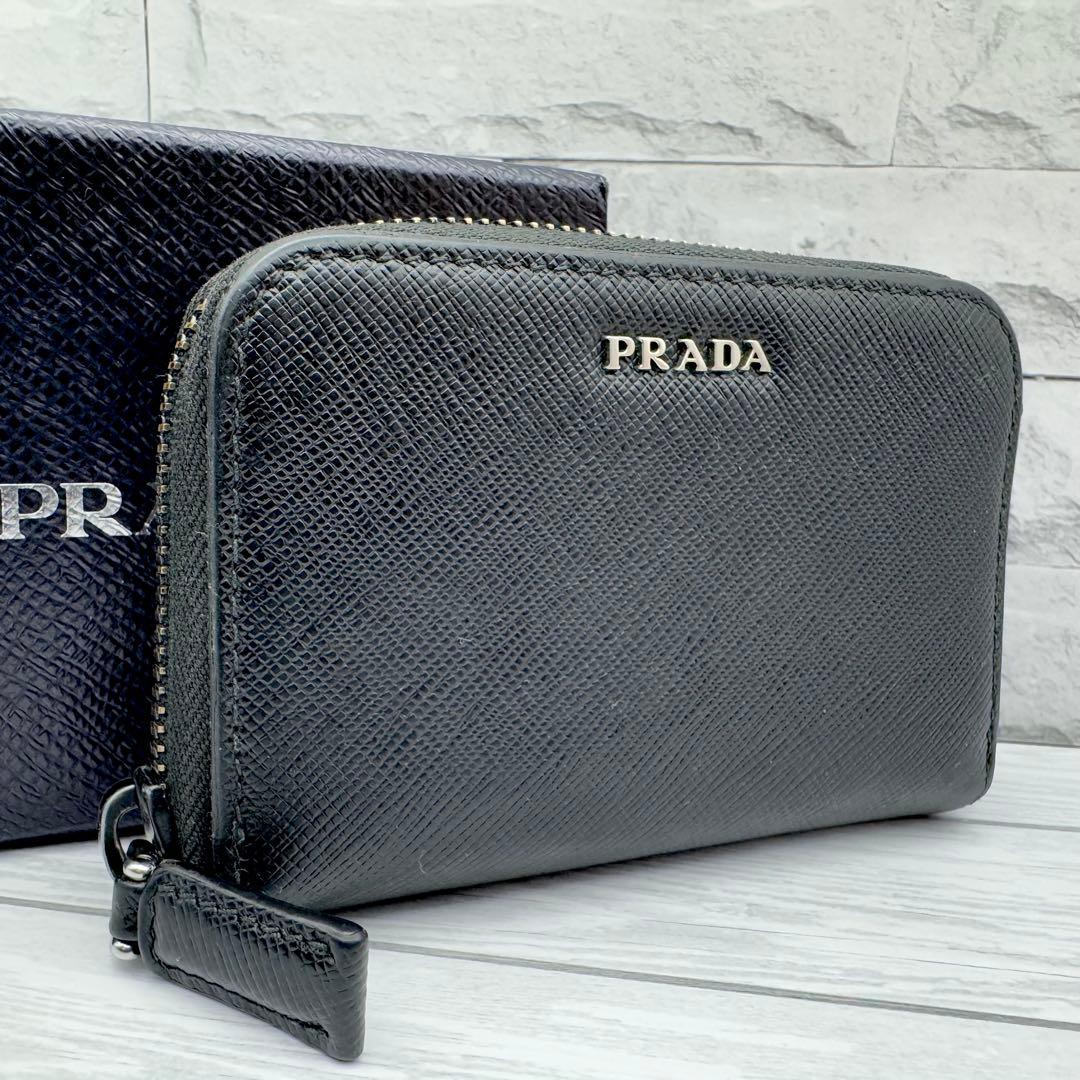 【美品】プラダ　バイカラー　ケース　サフィアーノレザー　ブラック