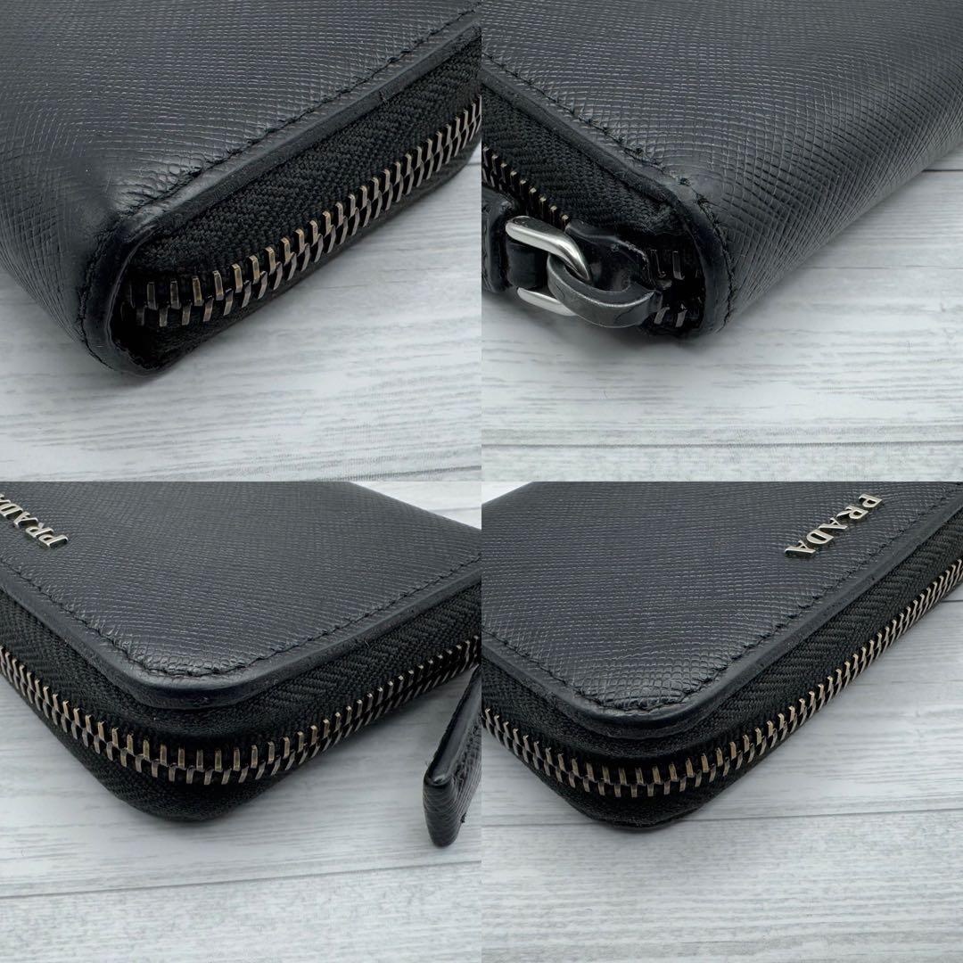 【美品】プラダ　バイカラー　ケース　サフィアーノレザー　ブラック