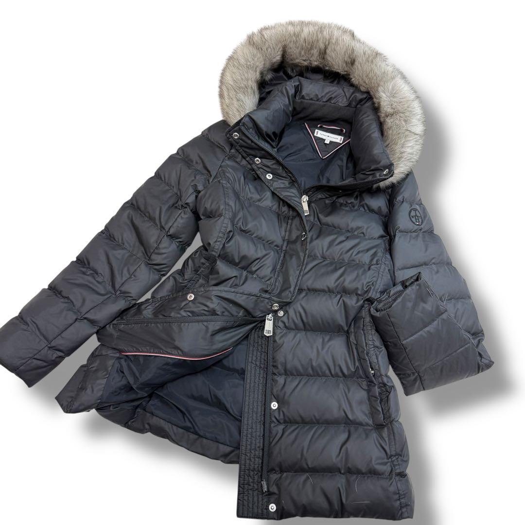 極美品 トミーヒルフィガー 1726 ダウンコート フードファー ロゴワッペン