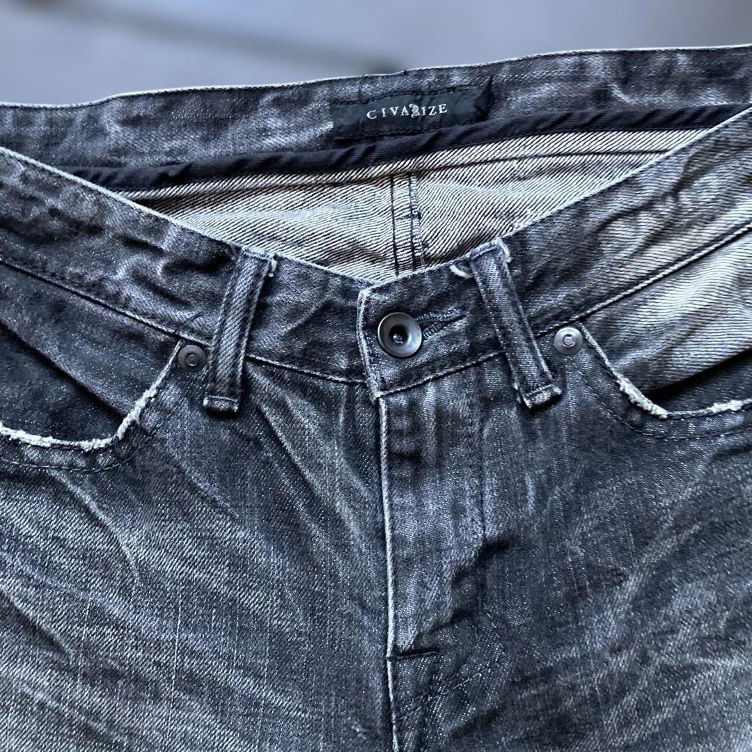 美シルエットCIVARIZEストレートデニム ブラックダメージ加工美品　44