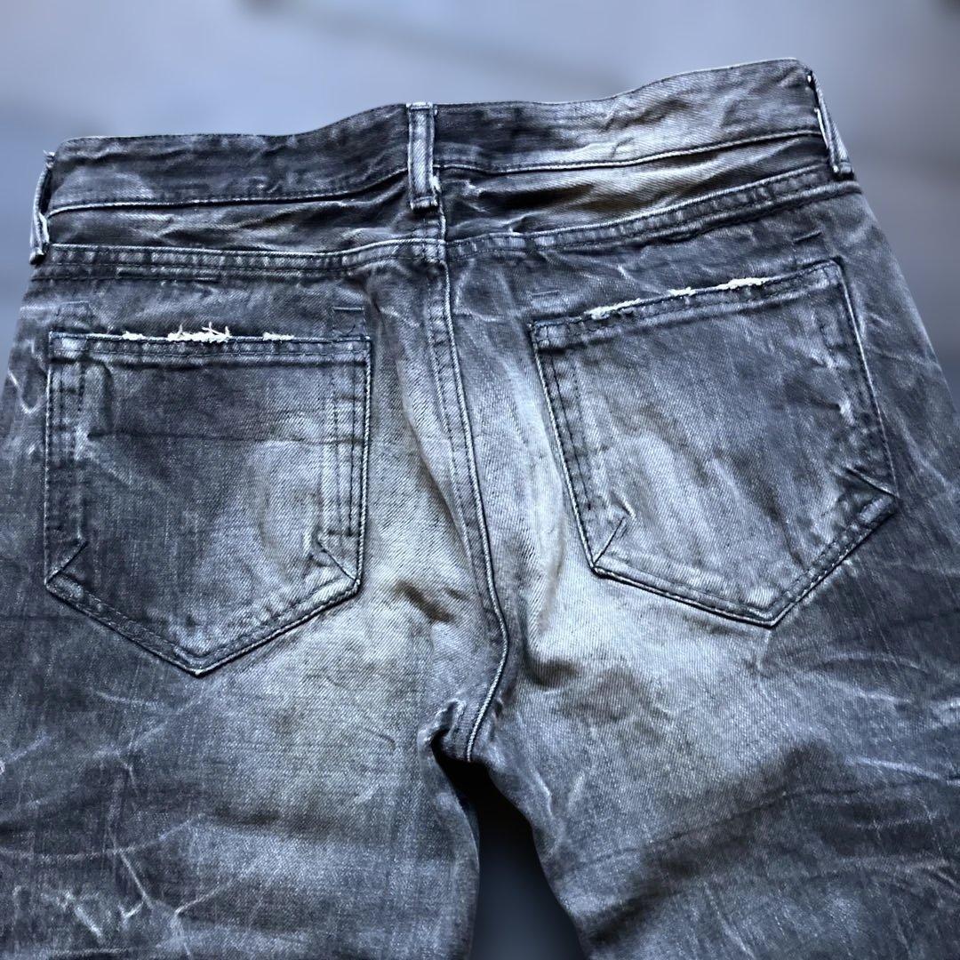 美シルエットCIVARIZEストレートデニム ブラックダメージ加工美品　44