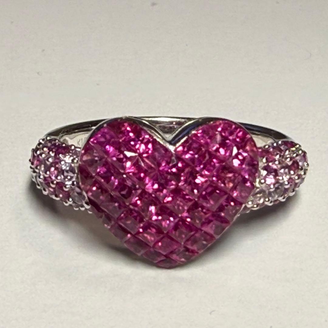 QVC笠原真寿美 K18ルビー ダイヤ　ピンクサファイア18KWGハートリング