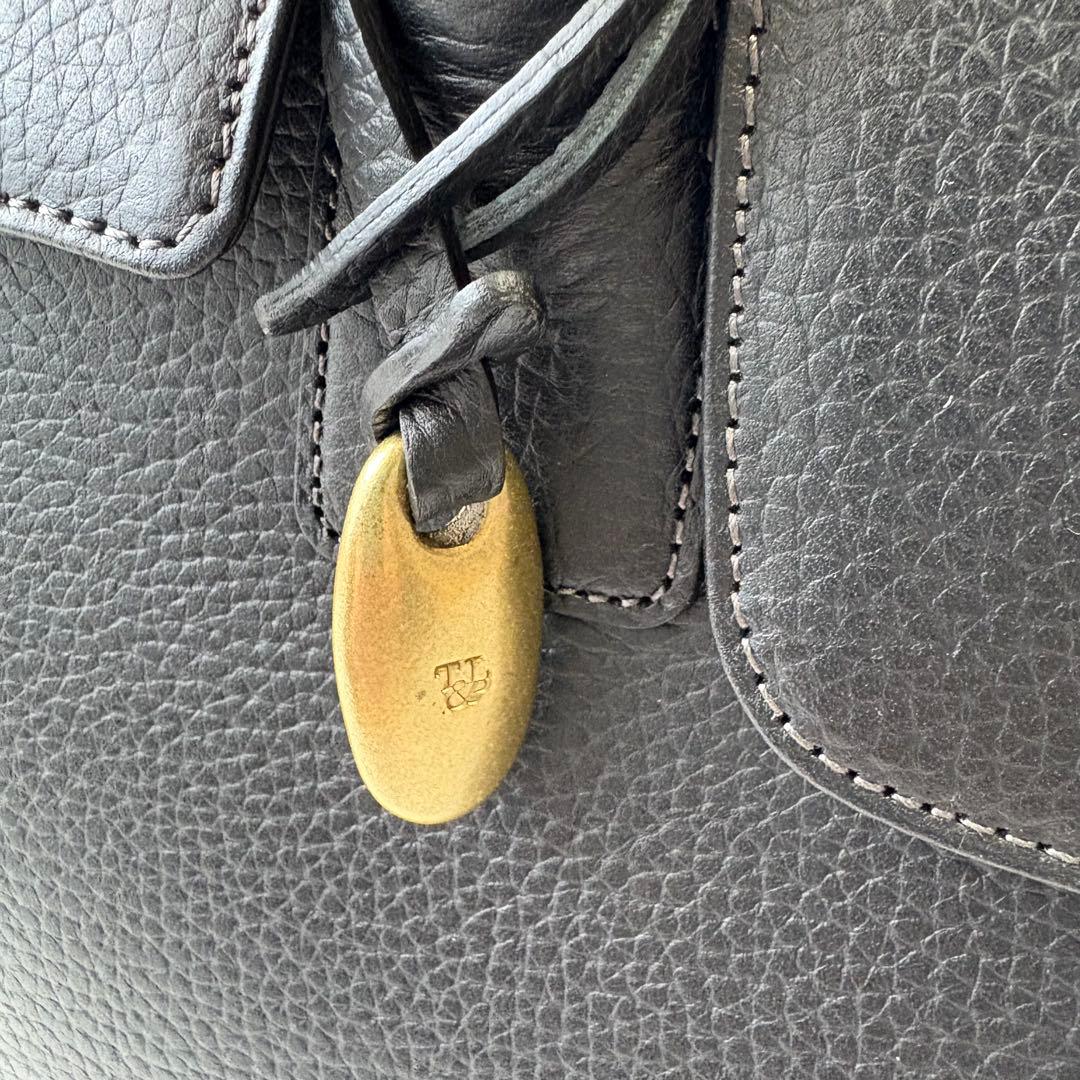 高級＊トフアンドロードストーン トートバッグ レザー フラップ 黒 L シボ革