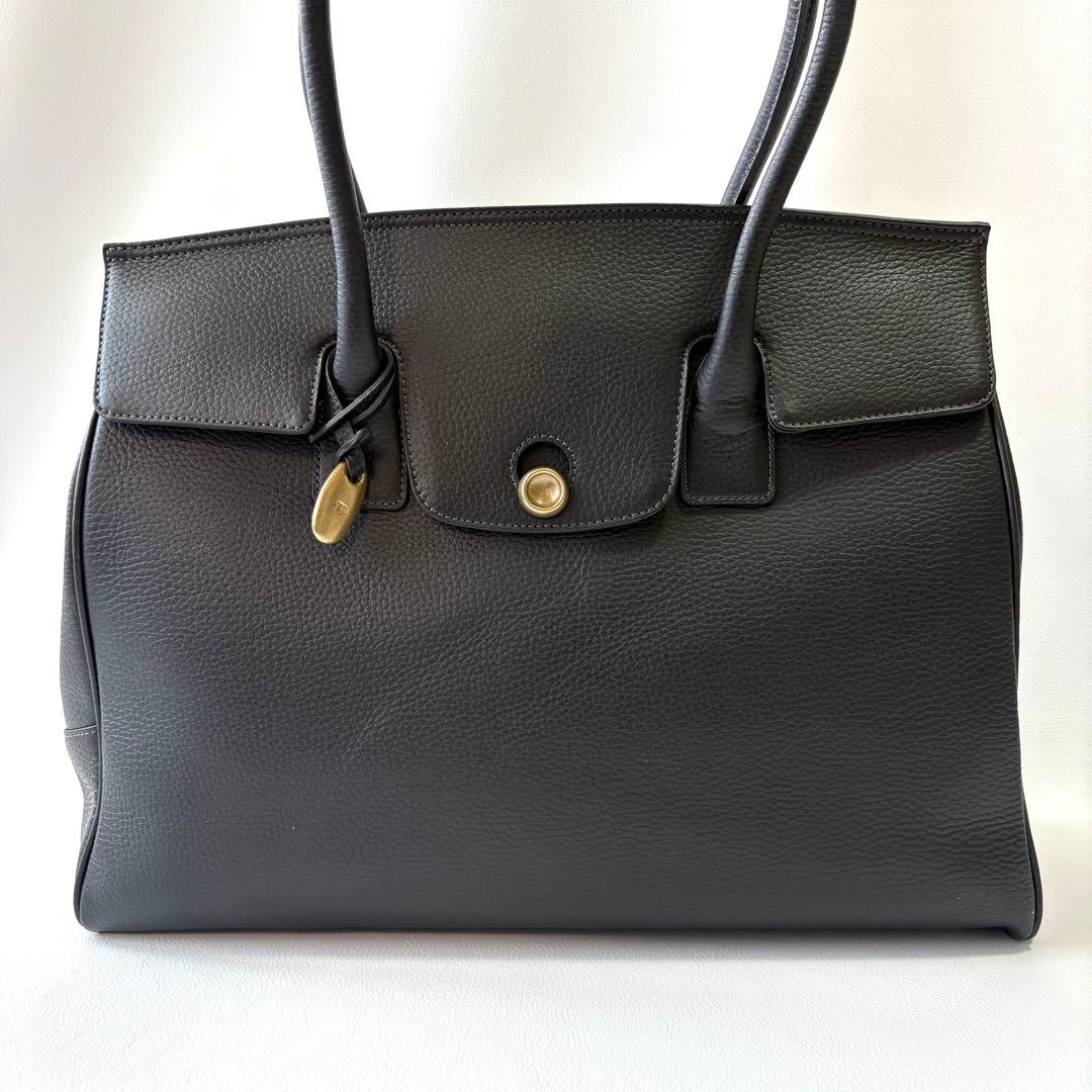 高級＊トフアンドロードストーン トートバッグ レザー フラップ 黒 L シボ革