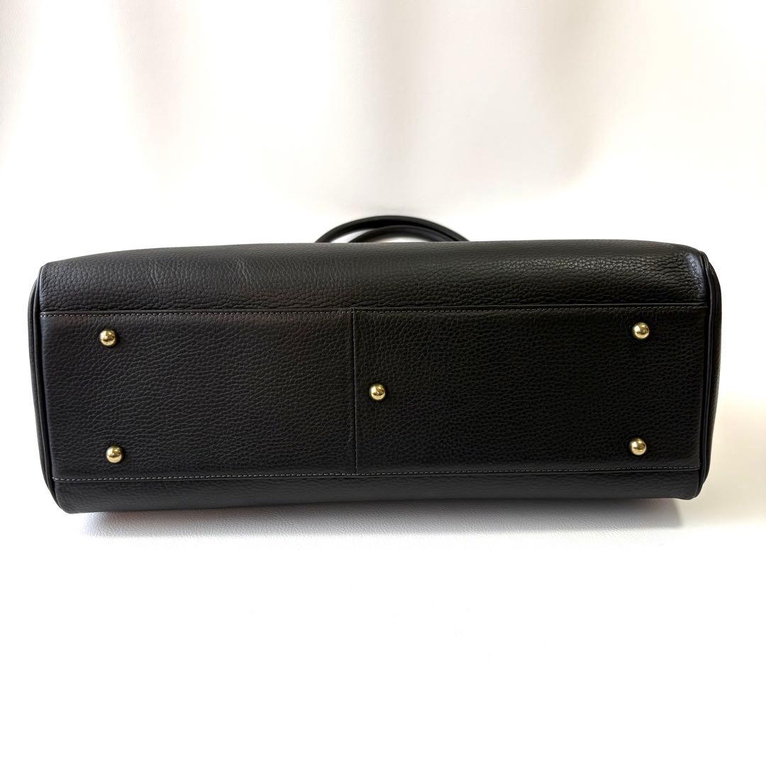 高級＊トフアンドロードストーン トートバッグ レザー フラップ 黒 L シボ革