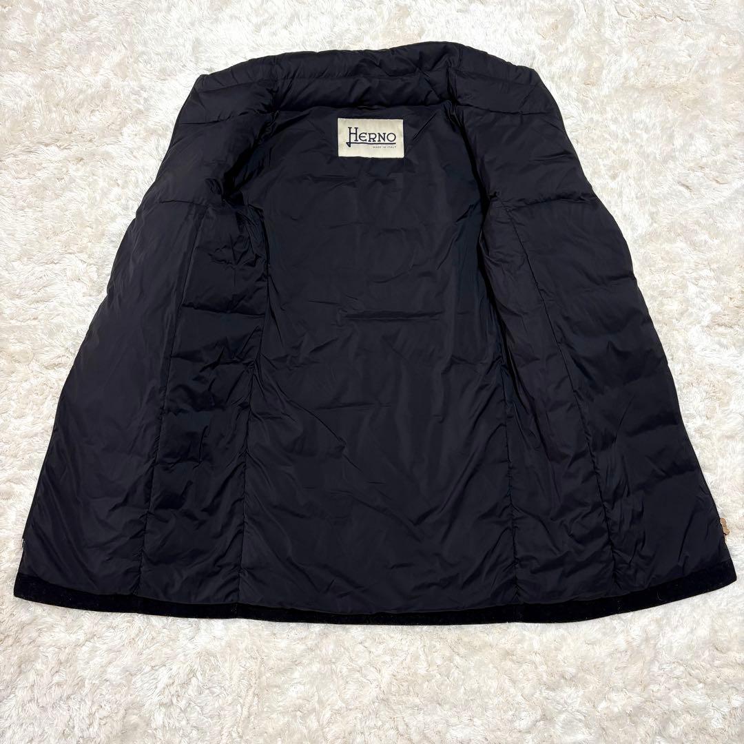 ヘルノ ウール 切替 異素材 切り替え スタンドカラー ダウン コート 44 黒