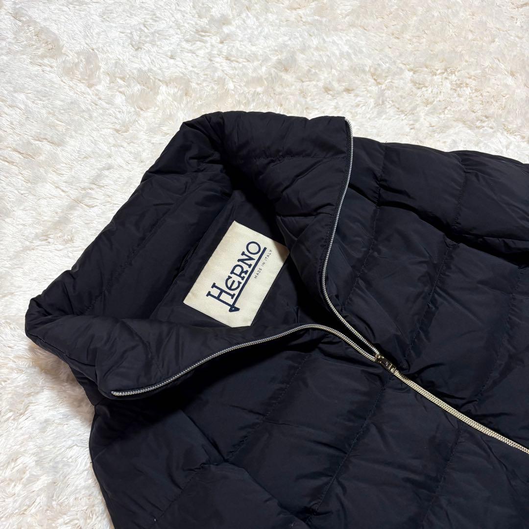 ヘルノ ウール 切替 異素材 切り替え スタンドカラー ダウン コート 44 黒