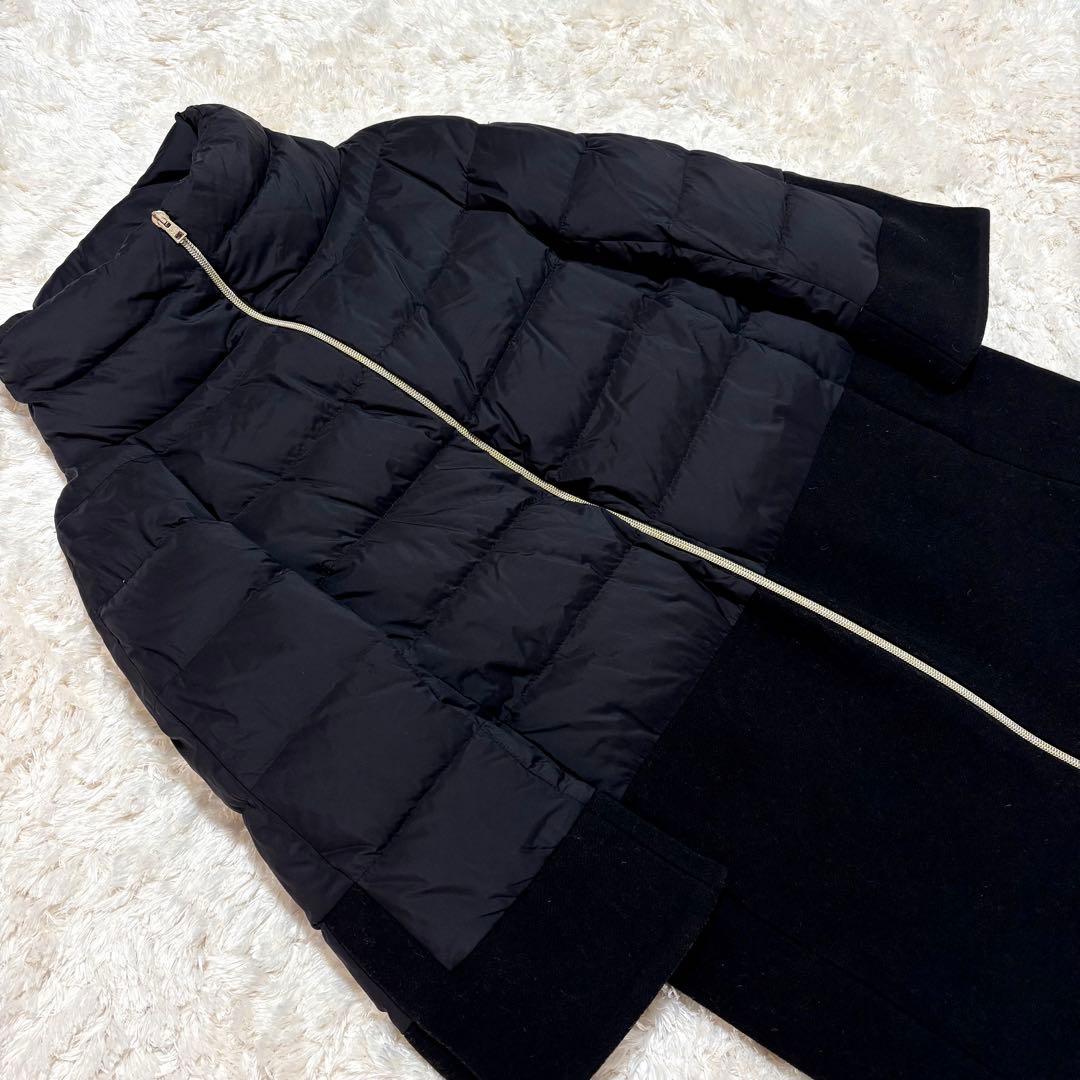 ヘルノ ウール 切替 異素材 切り替え スタンドカラー ダウン コート 44 黒