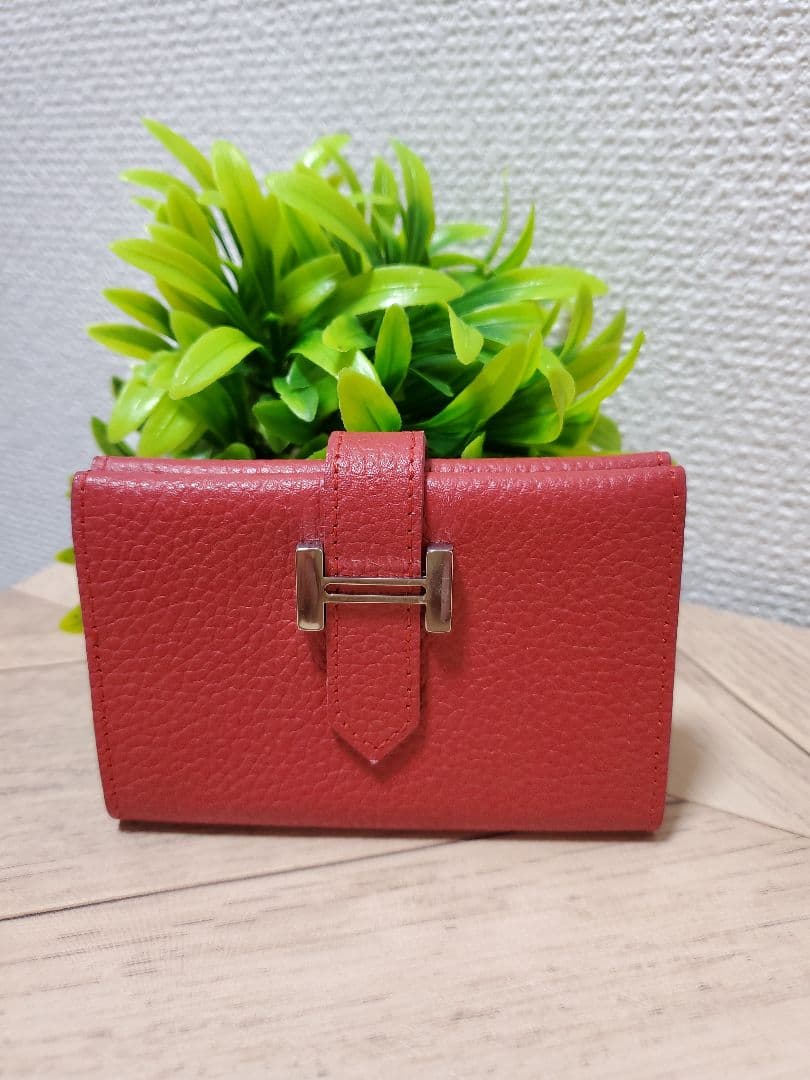 HERMES レザー名刺入れ レッド