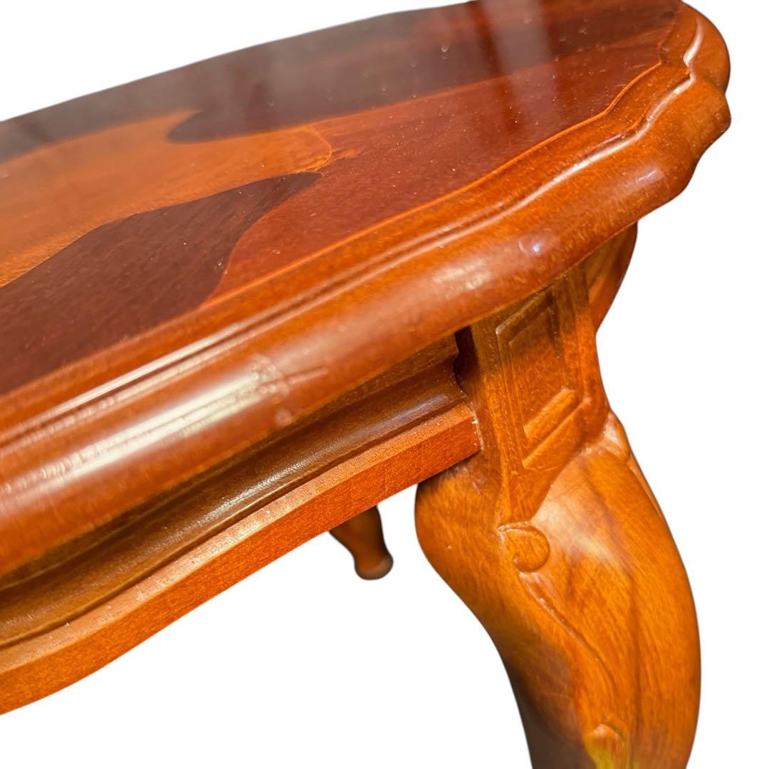 HR852 【象嵌彫刻が素敵】イタリア　猫脚　ローテーブル　イタリア