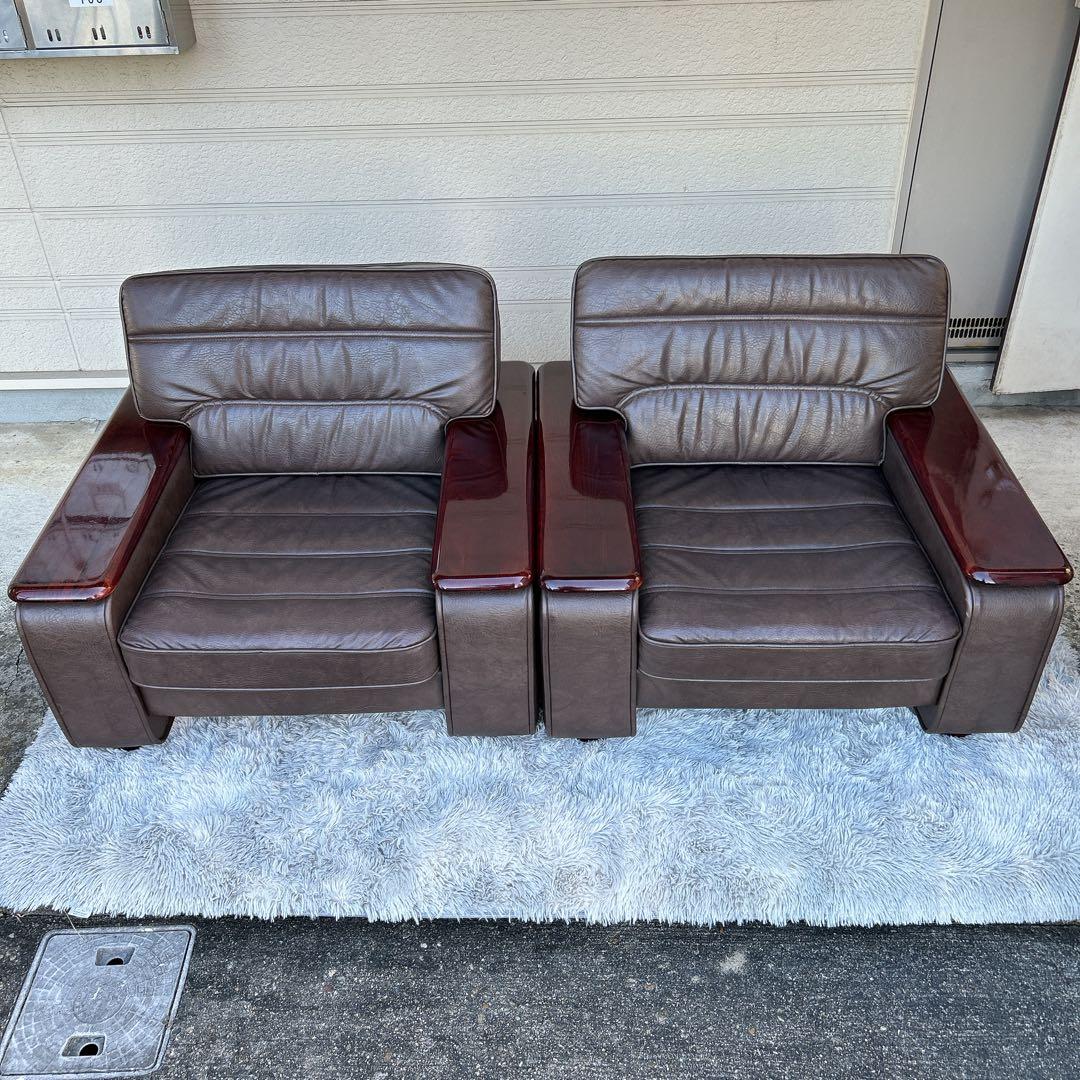 ꧁カリモク家具 karimoku꧂レザーソファ×2脚 応接セット 花梨 オールド