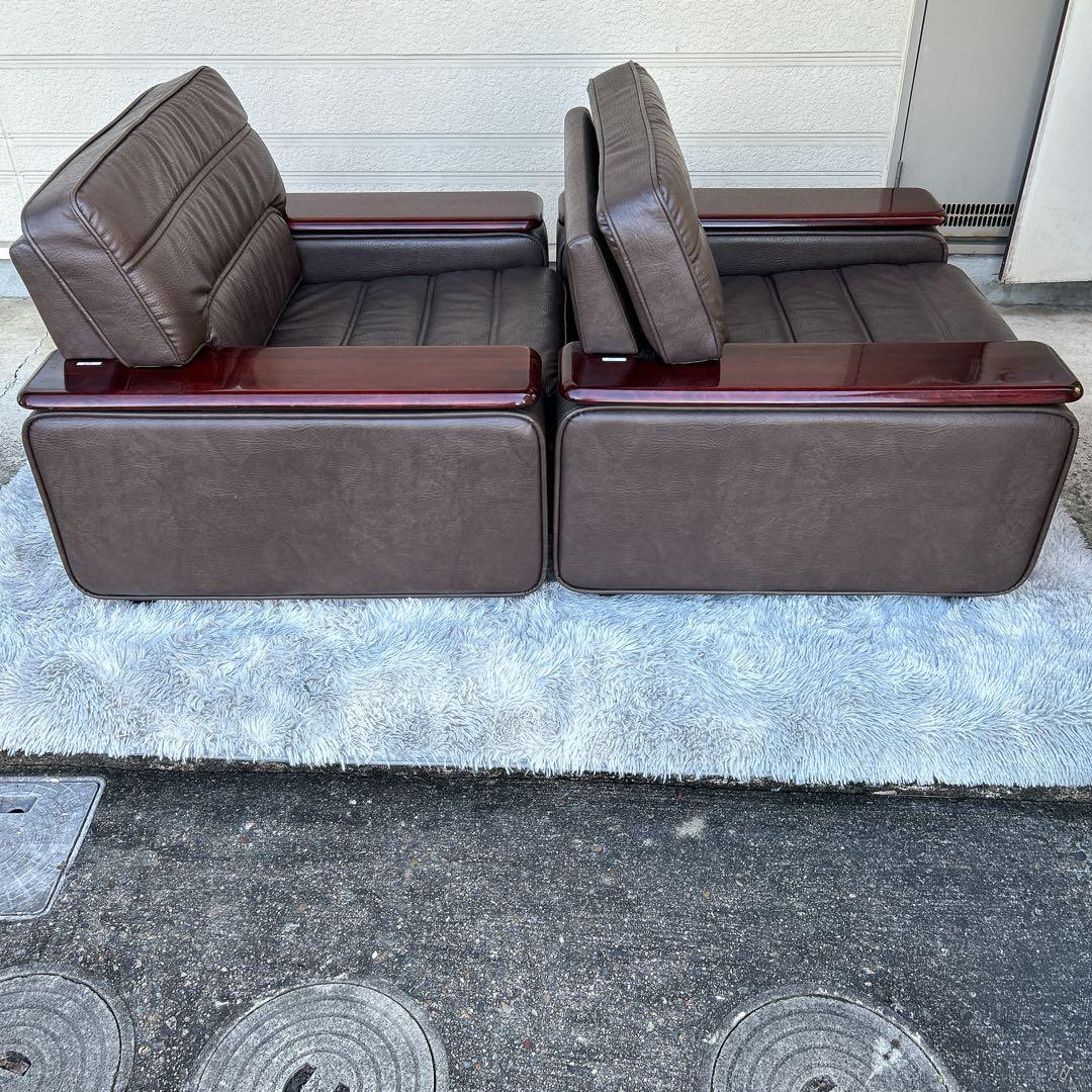 ꧁カリモク家具 karimoku꧂レザーソファ×2脚 応接セット 花梨 オールド