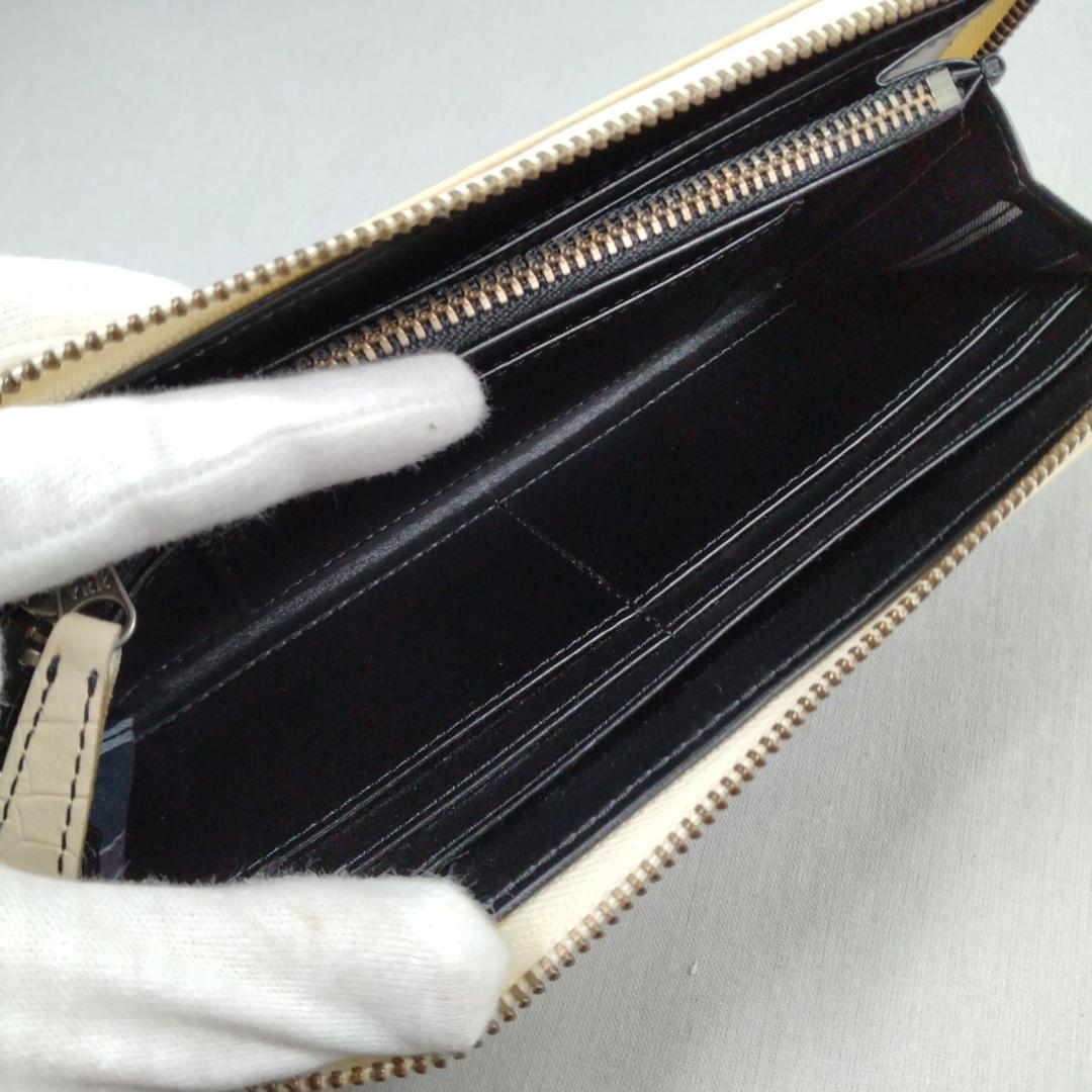 未使用マディジャックスープ★ジッピーロングウォレット クロコ型押しレザー本革 白