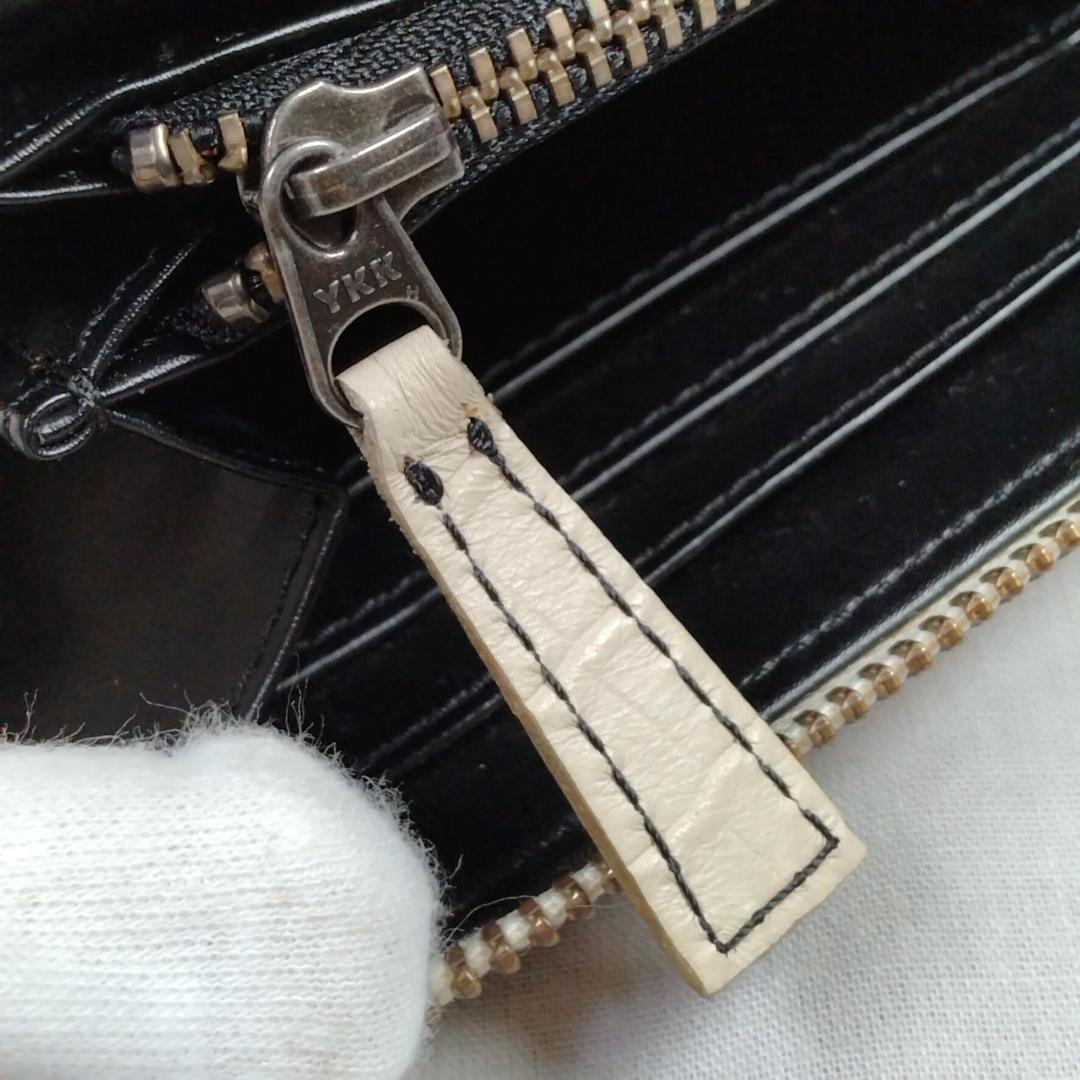 未使用マディジャックスープ★ジッピーロングウォレット クロコ型押しレザー本革 白