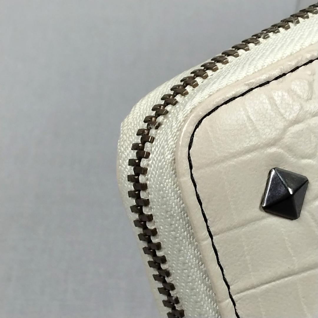 未使用マディジャックスープ★ジッピーロングウォレット クロコ型押しレザー本革 白