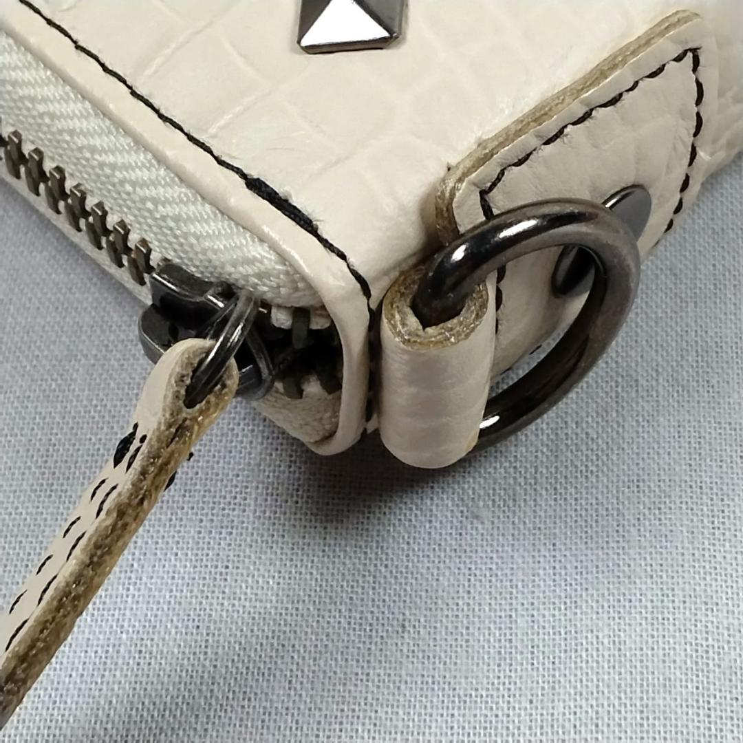 未使用マディジャックスープ★ジッピーロングウォレット クロコ型押しレザー本革 白