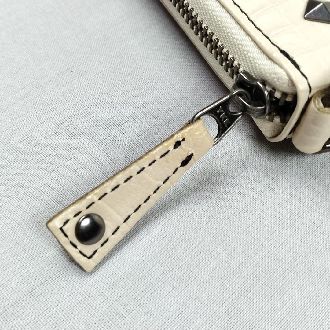 未使用マディジャックスープ★ジッピーロングウォレット クロコ型押しレザー本革 白