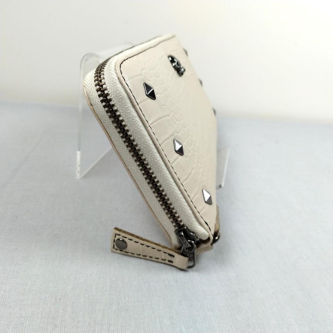 未使用マディジャックスープ★ジッピーロングウォレット クロコ型押しレザー本革 白