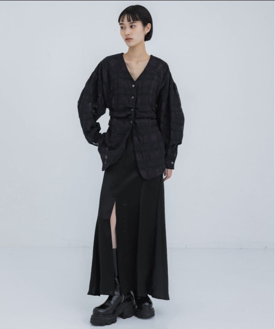 【CLANE】SHEER CHECK TUCK WAIST BLOUSE