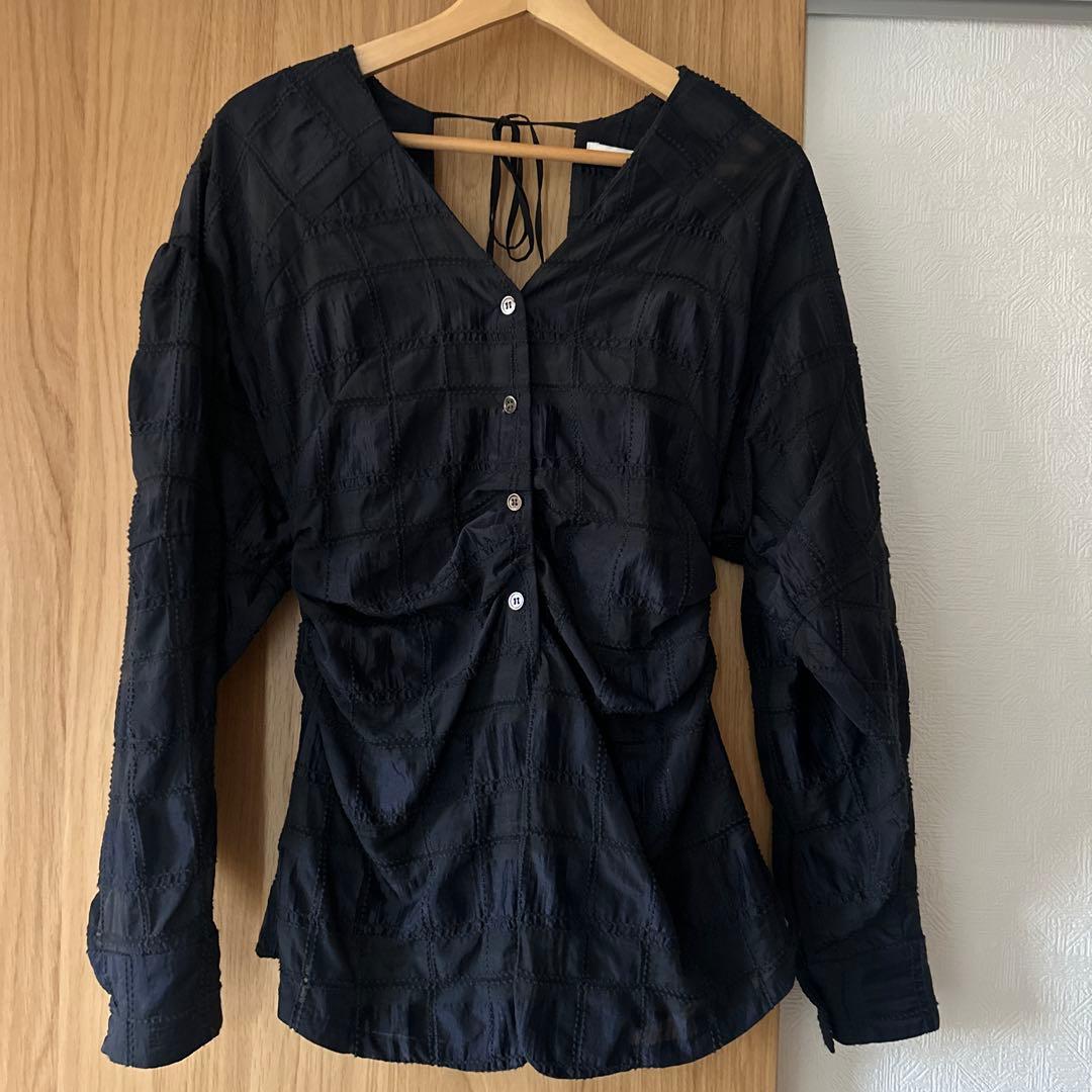 【CLANE】SHEER CHECK TUCK WAIST BLOUSE