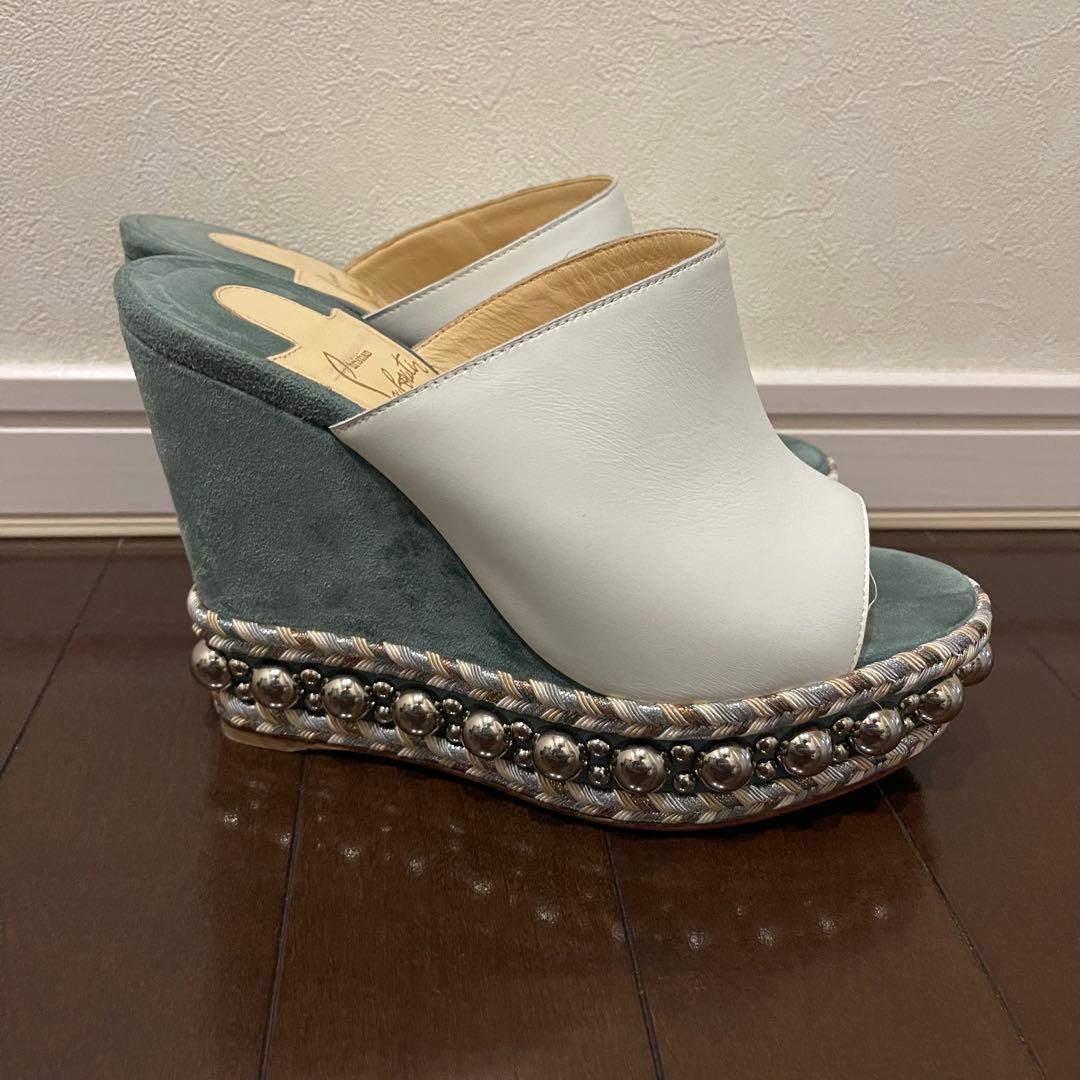 美品✨クリスチャンルブタン レザー スエード ウェッジソール サンダル 37