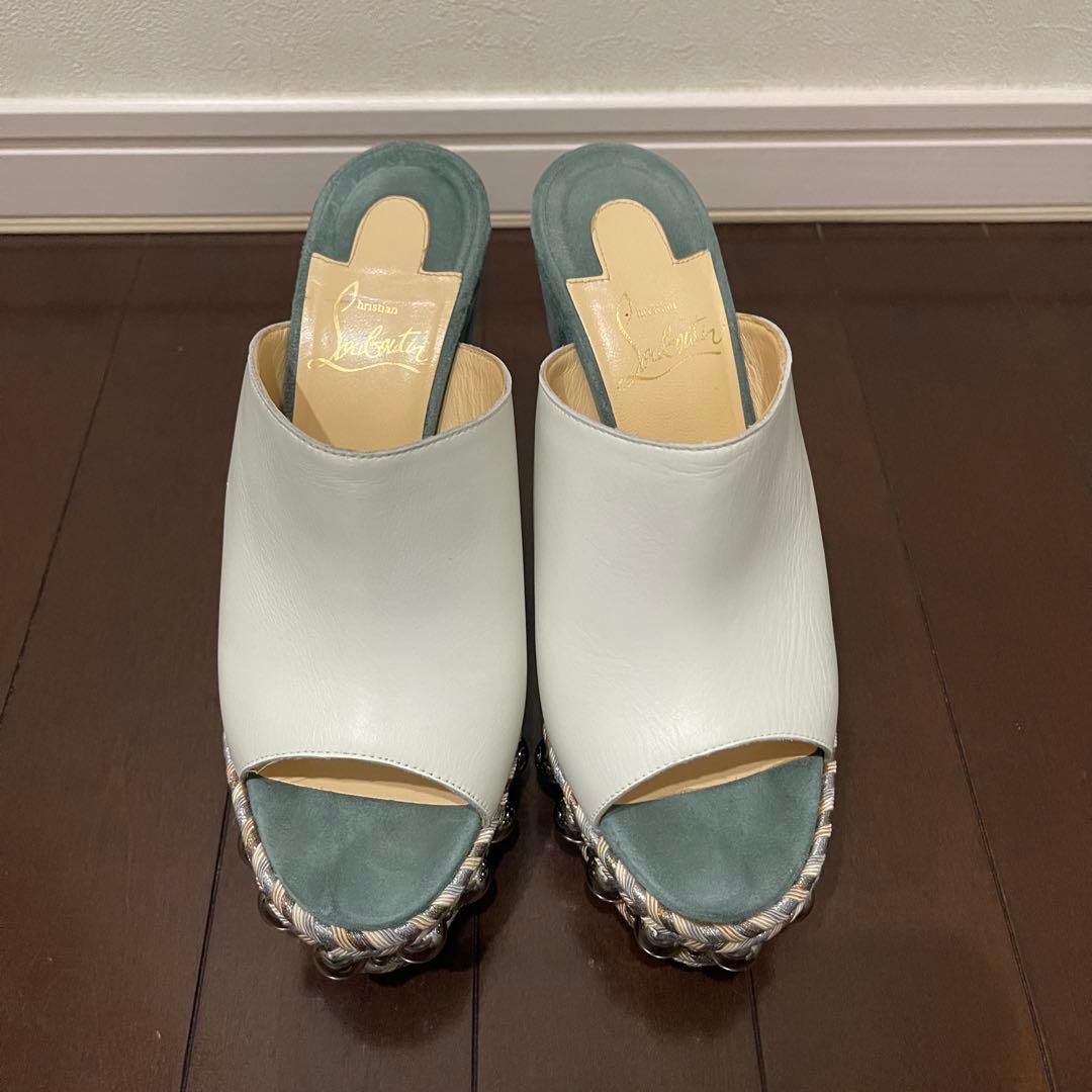 美品✨クリスチャンルブタン レザー スエード ウェッジソール サンダル 37