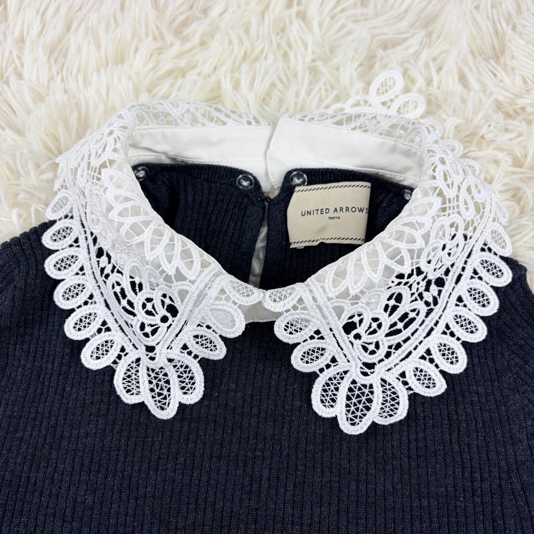 UNITED ARROWS レディ ロングスリーブ ニット 襟レース ウール