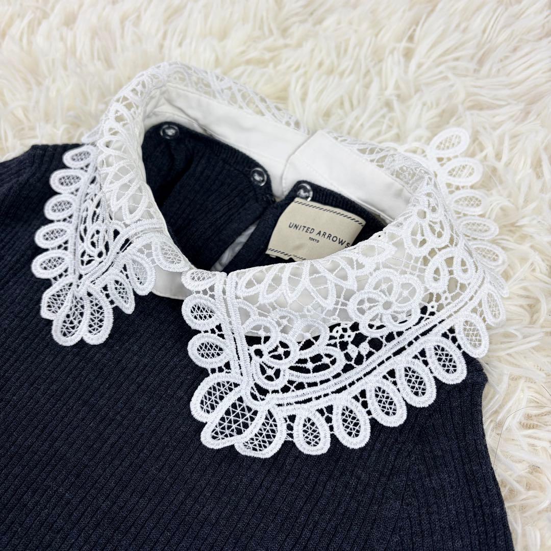 UNITED ARROWS レディ ロングスリーブ ニット 襟レース ウール