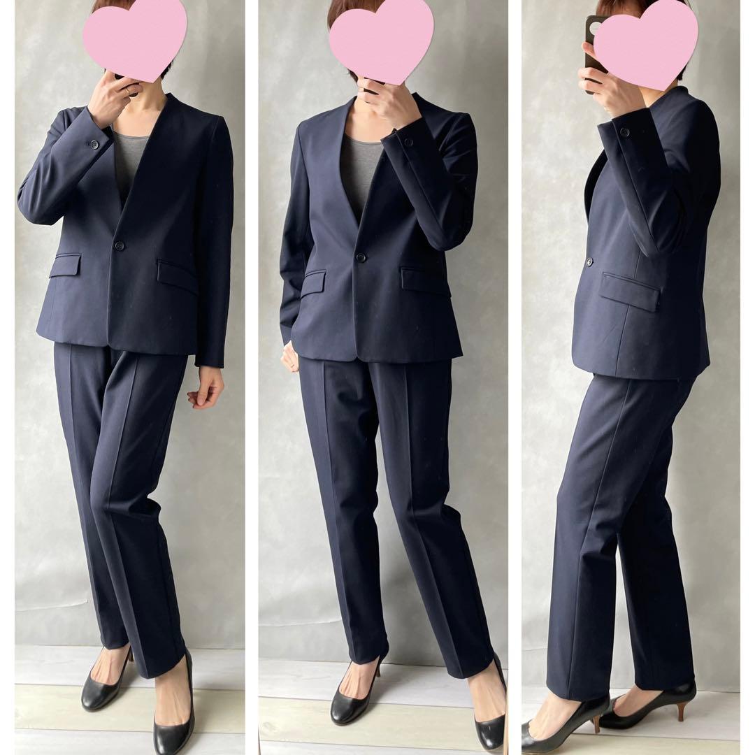 美品✨プラステ　Lサイズ　ノーカラージャケット　　パンツセット　紺　洗える　伸縮