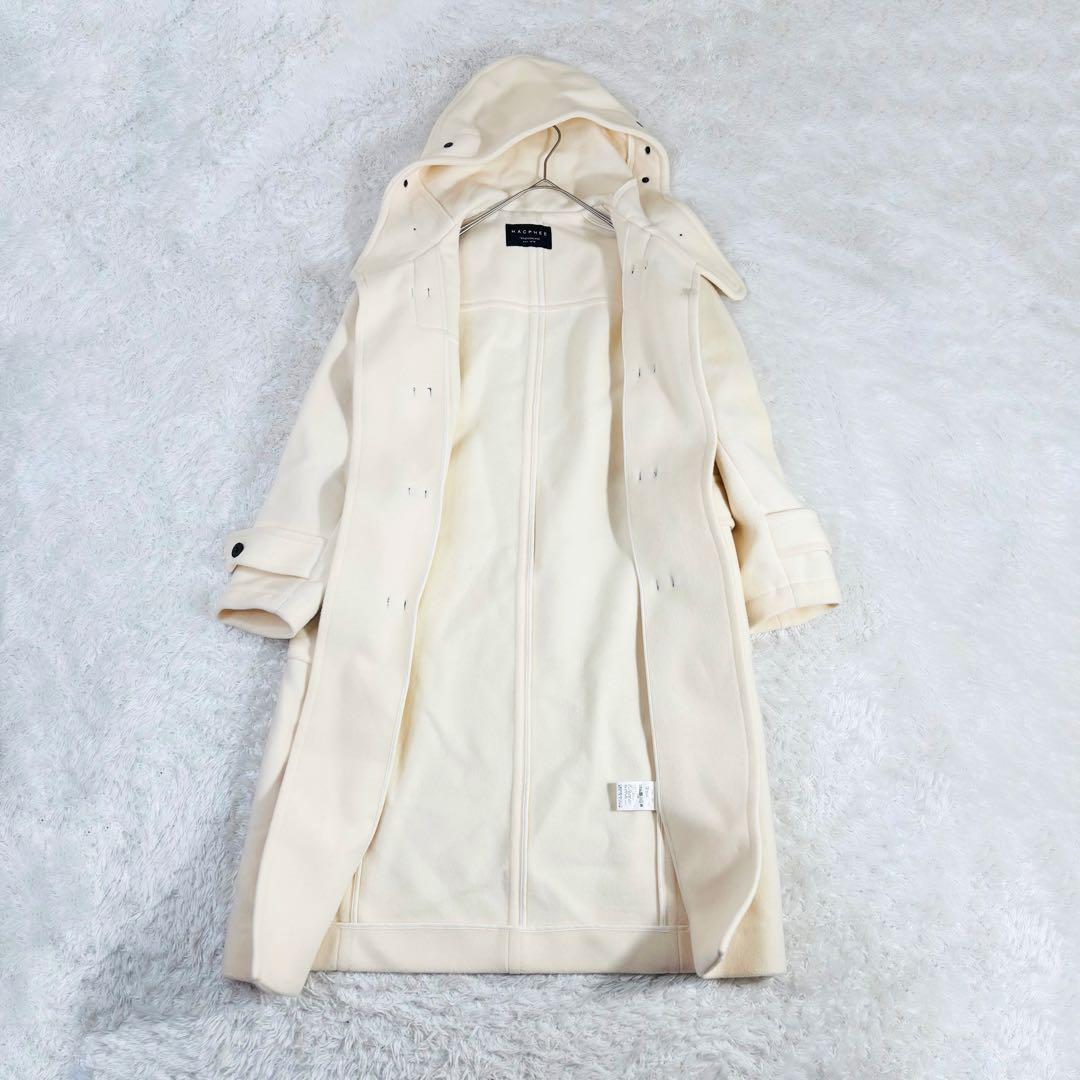 752 マカフィー ロングダッフルコート ウールメルトン アイボリー 34