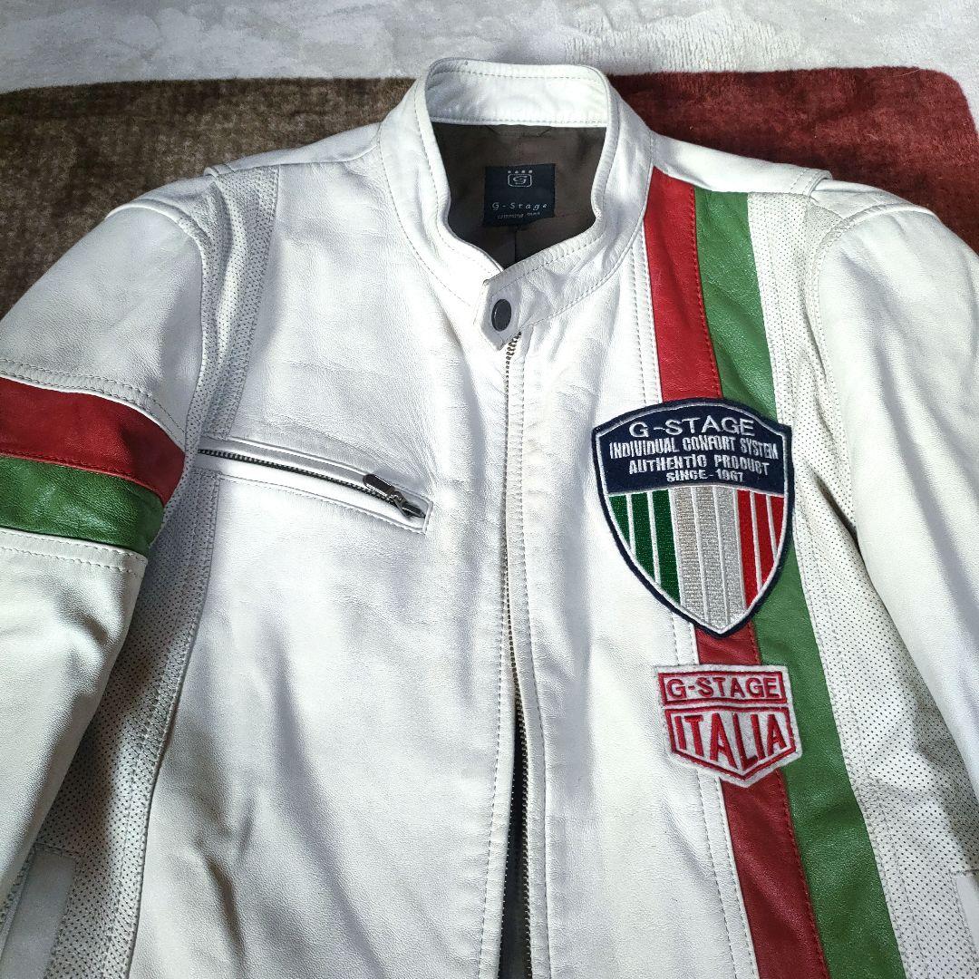 イタリアカラー　ホワイトレザージャケット　本革