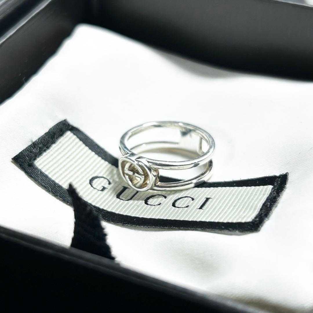 GUCCI グッチ　オープンバンド　リング　指輪　9号　インターロッキング