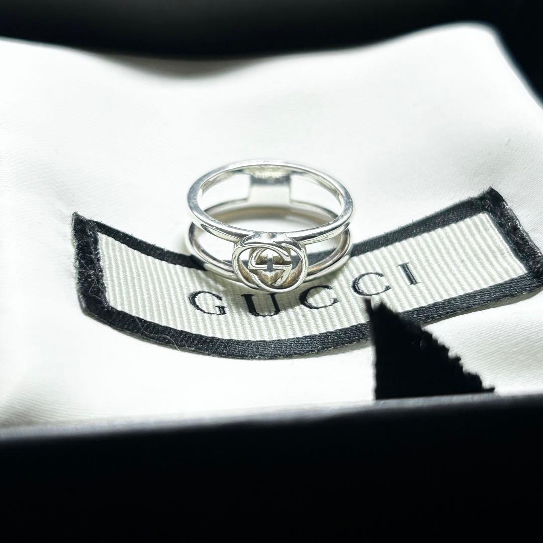 GUCCI グッチ　オープンバンド　リング　指輪　9号　インターロッキング