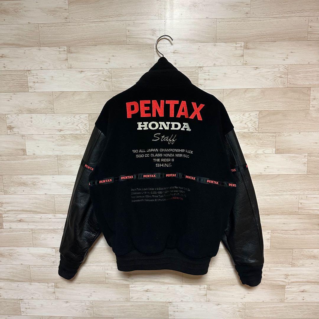 ✨HONDA PENTAX ホンダ 刺繍 ウール レザー ジャケット M✨