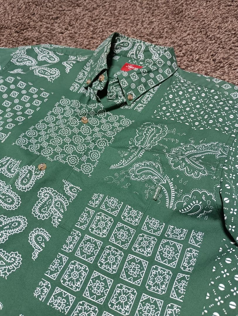 L／美品 Supreme paisley grid shirt ペイズリー総柄