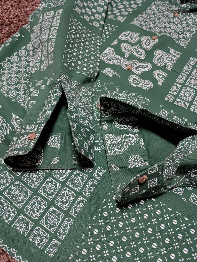 L／美品 Supreme paisley grid shirt ペイズリー総柄