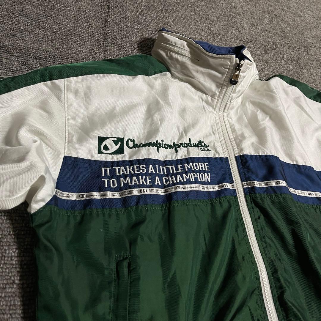 Champion ナイロン セットアップ 刺繍ロゴ 90s レアカラー L 上下