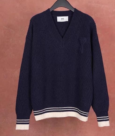 AMI PARIS Vネック ニットセーター ネイビー 秋冬 男女兼用