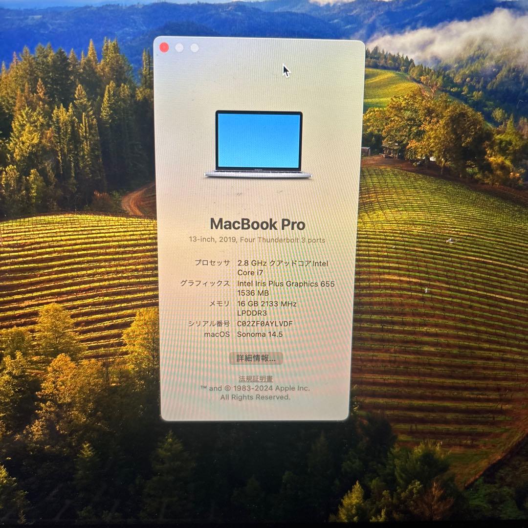 MacBook Pro 13インチ 2019 i7 16GB 1TB 4ポート