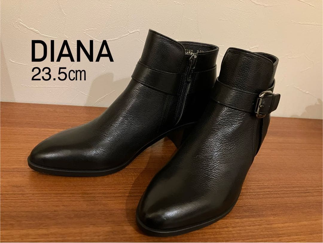 【未使用】DIANA 本革 ショートブーツ ブラック23.5cm WD65380