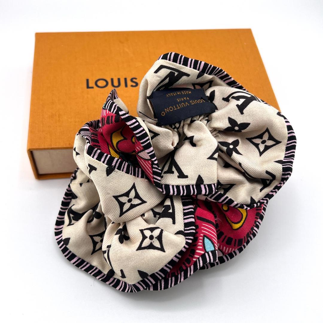 【極美品】ルイヴィトン ヘアアクセサリー シュシュ モノグラム タイルズ シルク