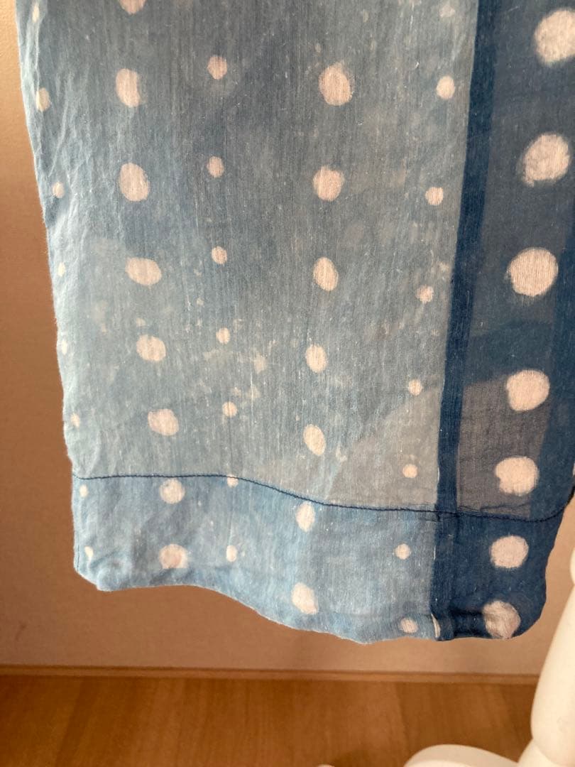 ◉45R シルク混インディゴドット柄パッチワークチュニックブラウス◉