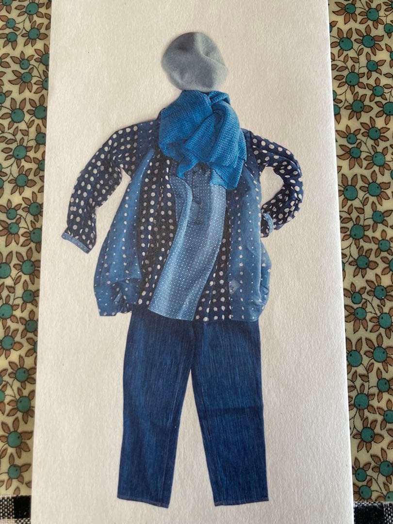 ◉45R シルク混インディゴドット柄パッチワークチュニックブラウス◉