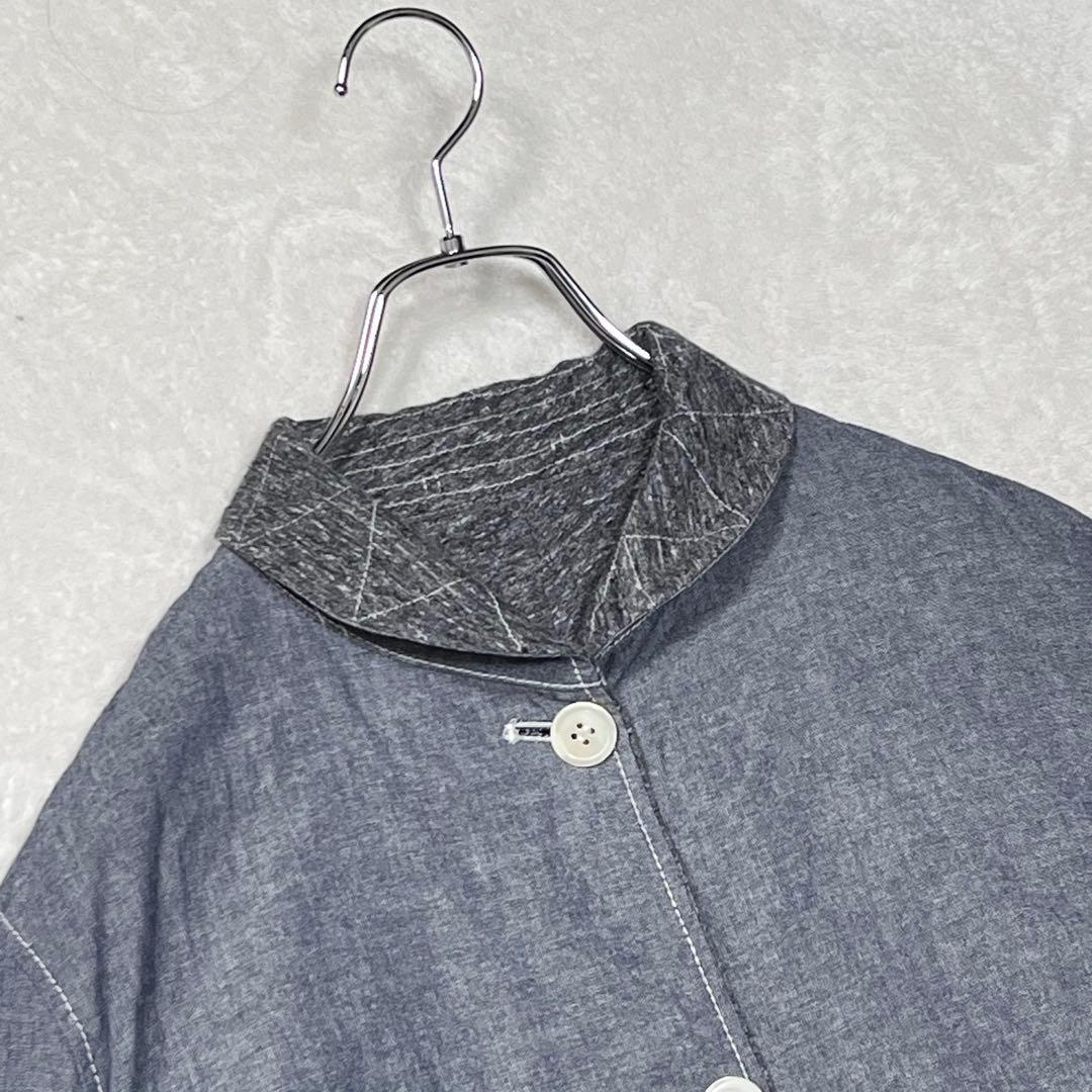 『コムデギャルソン オム』リバーシブル 丸襟シャツジャケット シャンブレー 杢灰