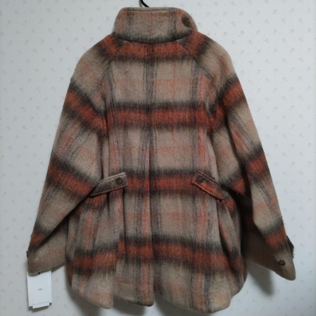 Vin ウール混　チェック柄 シャギーハーフコート　ヤマダヤ2026福袋