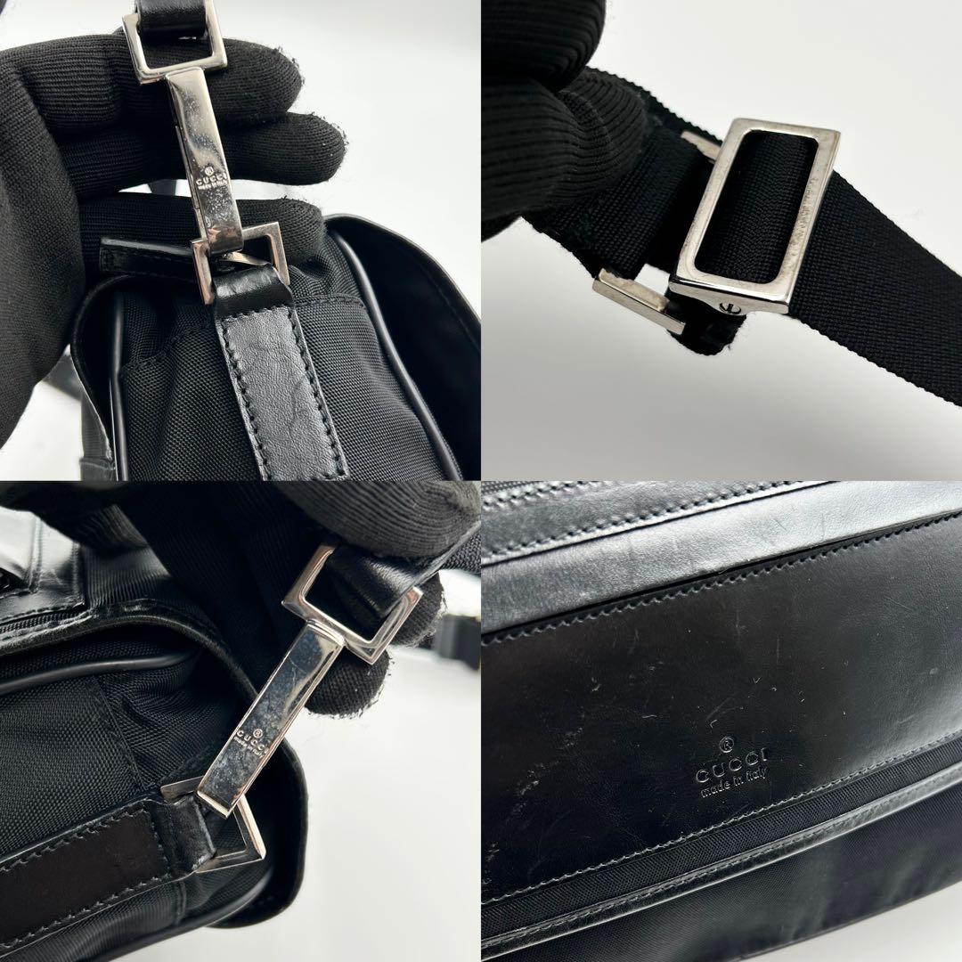 美品✨ グッチ ショルダーバッグ メッセンジャー 黒 裏地総柄 レザー ナイロン