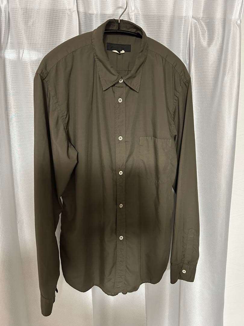 コムデギャルソン　オムドゥ　ポリエステル縮絨　長袖シャツ　ブラウン　製品加工