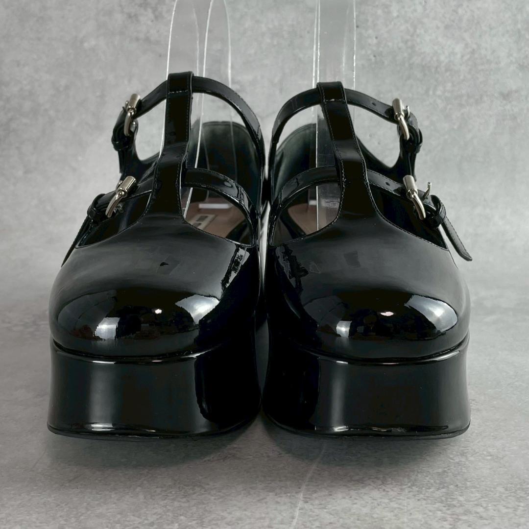 美品　miu miu　ミュウミュウ　パテント　厚底　メリージェーン　パンプス　黒
