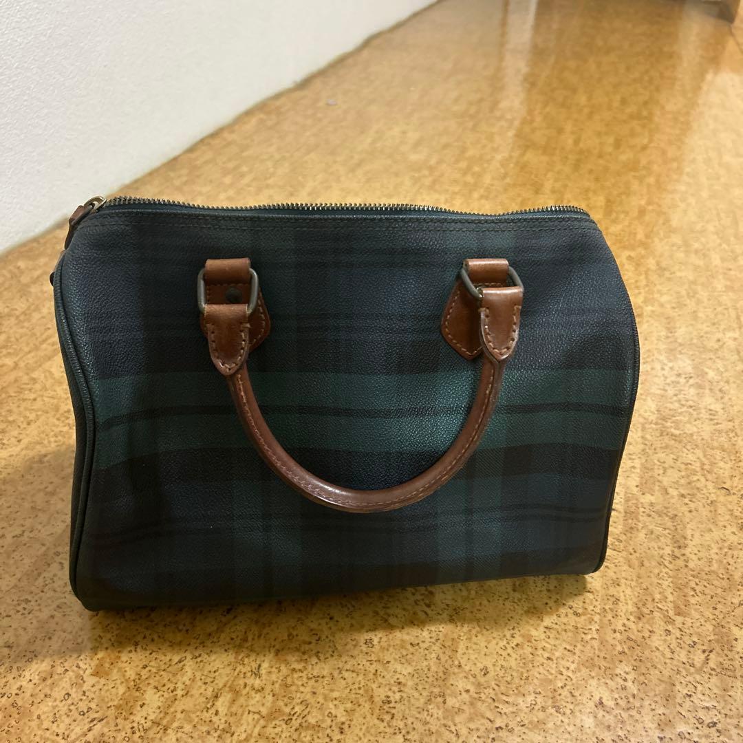 ボストンバッグ ダークグリーン チェック柄
