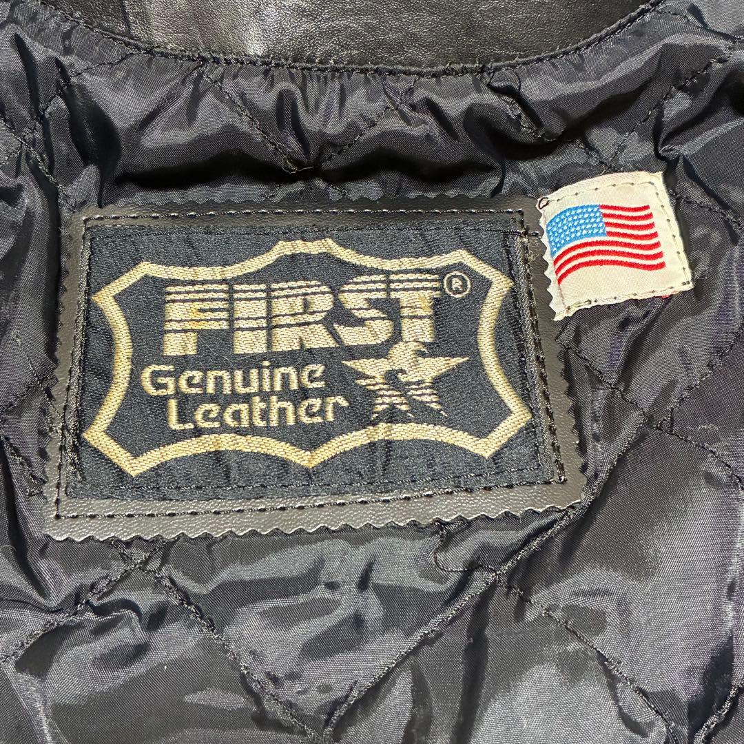 【良品】FIRST genuine leather 本革 黒 金 シングル